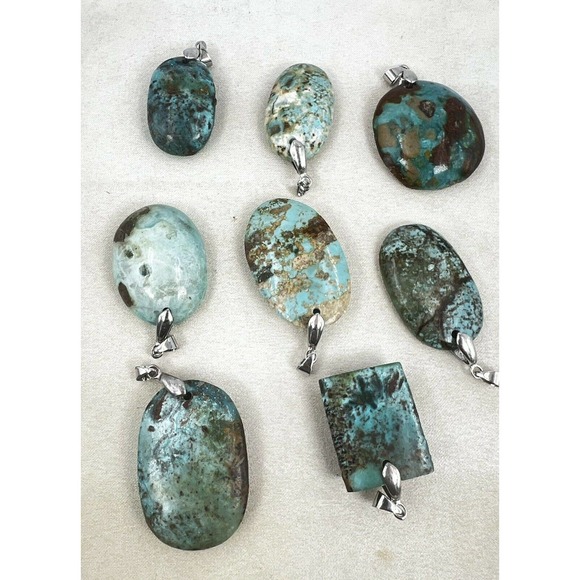 8 Natural Persian Turquoise Pendants Metal Stainless Steel Hook Bulk Lot - Picture 5 of 11